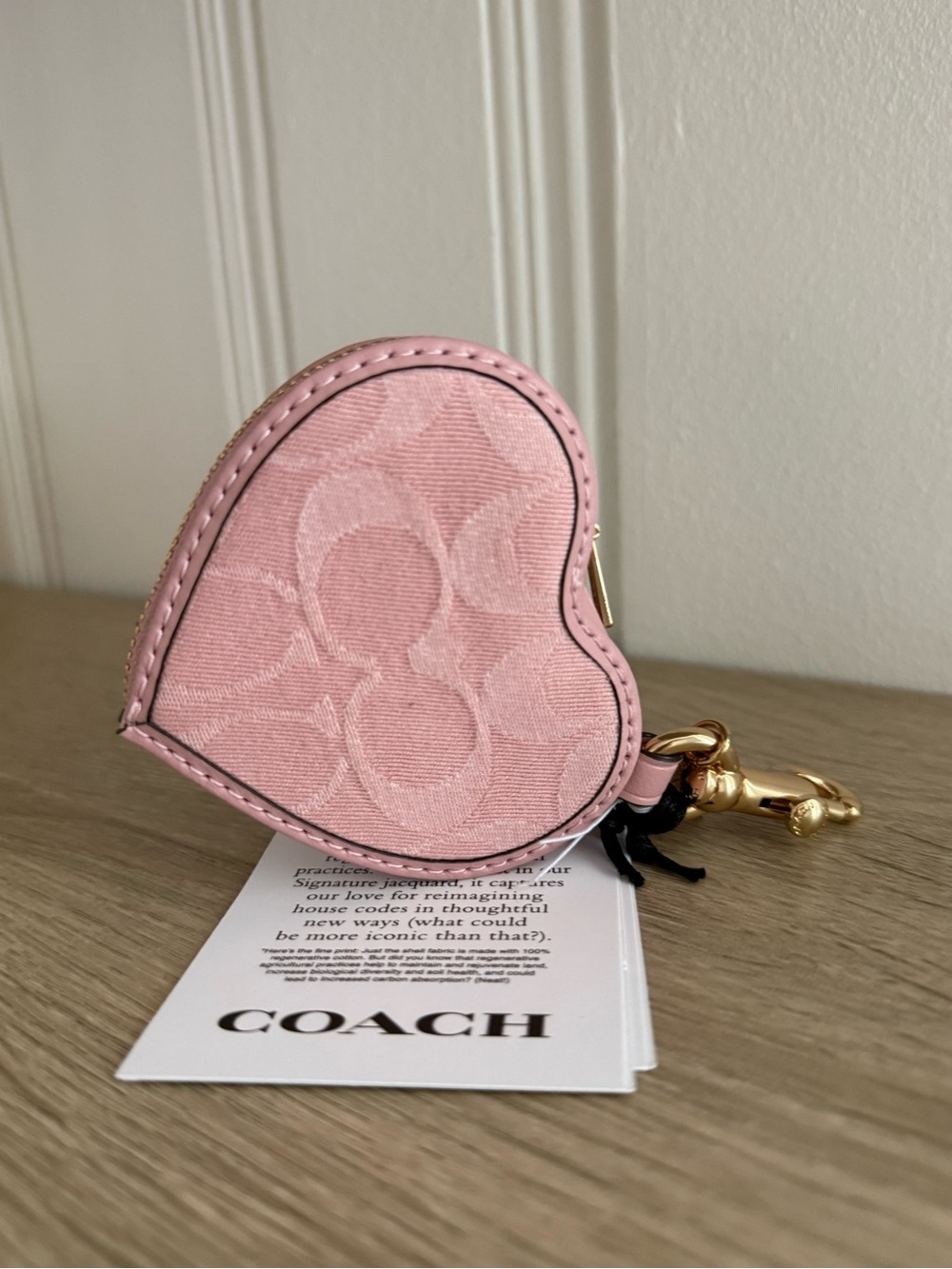 Coach NWT Heart Keychain Bag Charm Pouch in Pink Denim